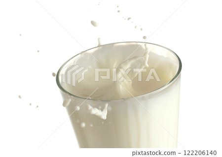 glass of milk with splash on white background 122206140