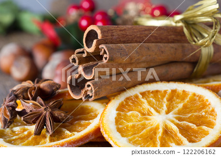 Christmas background, traditional caramelized orange slices Christmas background, traditional caramelized orange slices 122206162