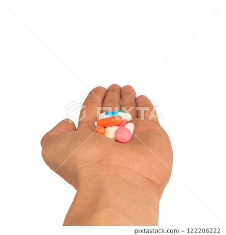 hand pills pile isolated on white background 122206222