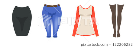 Woman Fashion Clothing Item and Apparel Vector Set Woman Fashion Clothing Item and Apparel Vector Set 122206282