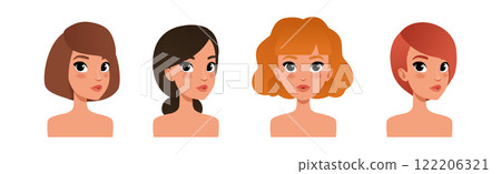 Woman Avatar and Head with Neck Portrait Vector Set Woman Avatar and Head with Neck Portrait Vector Set 122206321