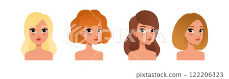 Woman Avatar and Head with Neck Portrait Vector Set Woman Avatar and Head with Neck Portrait Vector Set 122206323