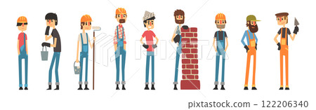 Man Builder Worker Character in Uniform Vector Set Man Builder Worker Character in Uniform Vector Set 122206340