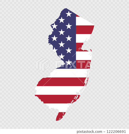 New Jersey state map with American national flag. 122206691