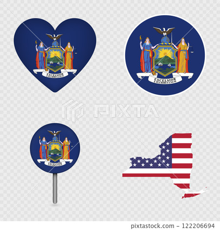 New York State Flag Icons Pack. Vector illustration. New York State Flag Icons Pack. Vector illustration. 122206694