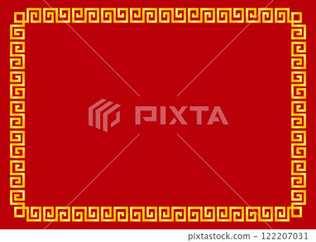 vector illustration chinese style with copyspace, gold color border pattern and red background. design element for new year, card, poster.  122207031
