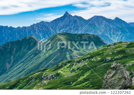 從雙六山的圓山看到的矢鹿岳、北阿爾卑斯 雙六山、三俁山蓮華登山 122207262