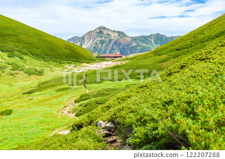 Mt. Washiba and Mt. Sugoroku hut seen from the hiking trail leading to the Sugoroku hut. Climbing Mt. Sugoroku and Mt. Mitsumatarenge in the Northern Alps Mt. Washiba and Mt. Sugoroku hut seen from the hiking trail leading to the Sugoroku hut. Climbing Mt. Sugoroku and Mt. Mitsumatarenge in the Northern Alps 122207288