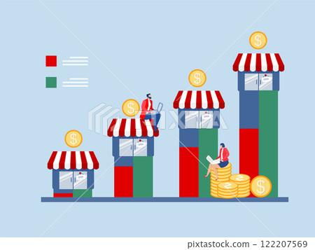 Business entrepreneur or owner on growing graph and chart.Success small business vector illustrator 122207569