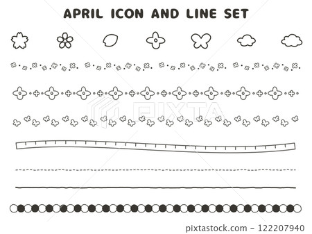 手繪線條和圖標集,帶有櫻花和春天的圖案 手繪線條和圖標集,帶有櫻花和春天的圖案 122207940