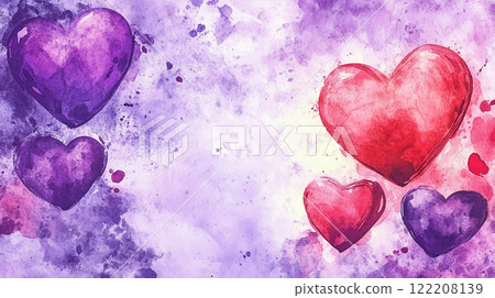 red purple rectangular watercolor background with heart. Festive day banner. For text design red purple rectangular watercolor background with heart. Festive day banner. For text design 122208139
