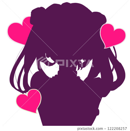 身穿中國傳統服飾的女性的漢字圖像，輪廓，心形圖案 122208257