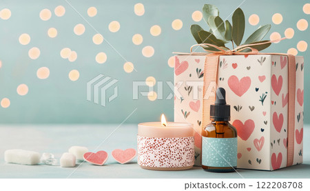 luxury spa gift set featuring candles, essential oils, and decorative elements, perfect for relaxation and self care 122208708