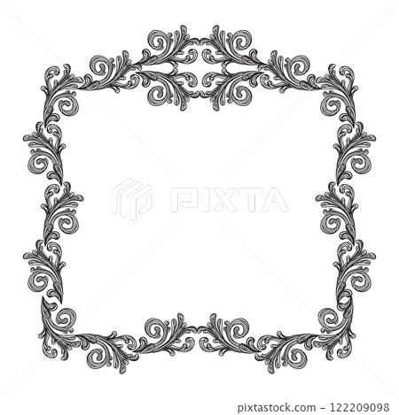 Beautiful swirl hand drawing baroque frame vector illustration Beautiful swirl hand drawing baroque frame vector illustration 122209098