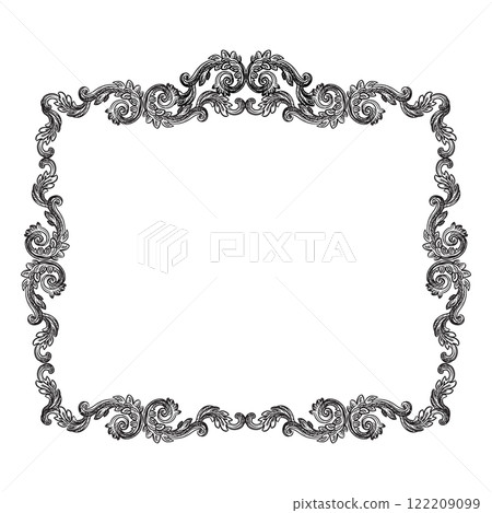 Swirl hand drawing baroque frame vector illustration 122209099