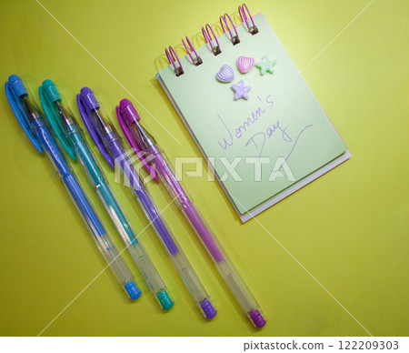 Coloured pens to celebrate women's day Message for Women's Day 122209303
