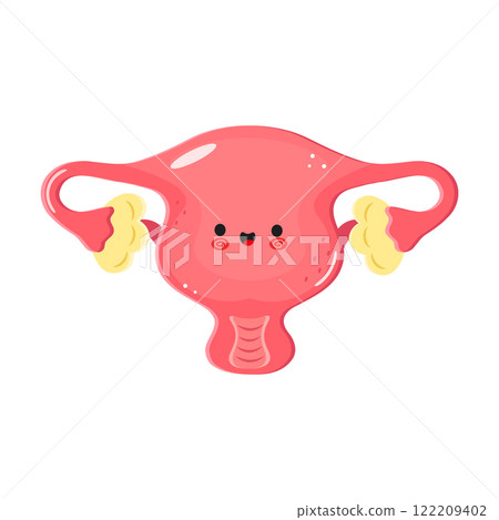 Cute smiling uterus illustration with cartoon style on white background Cute smiling uterus illustration with cartoon style on white background 122209402