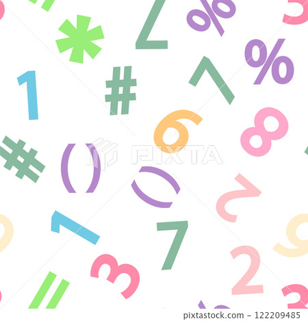 Colorful numbers, math symbols and formulas seamless pattern. Kindergarten, school, classroom and playroom Colorful numbers, math symbols and formulas seamless pattern. Kindergarten, school, classroom and playroom 122209485