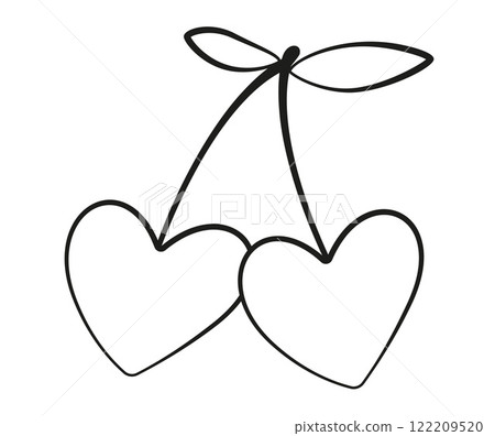 heart shaped cherries doodle style. Hand drawn black and white isolated logo heart shaped cherries doodle style. Hand drawn black and white isolated logo 122209520