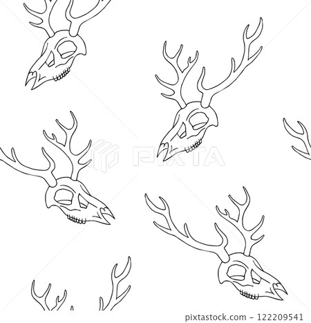 Vector seamless pattern of hand drawn deer skull 122209541