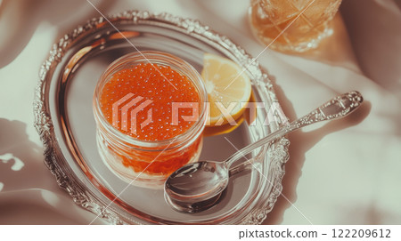 Elegant Serving of Red Caviar with Lemon Slice Elegant Serving of Red Caviar with Lemon Slice 122209612