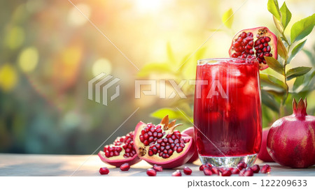 Refreshing Pomegranate Juice with Fresh Pomegranate Seeds 122209633