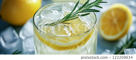 Close-up of Refreshing Lemon Drink with Rosemary 122209634