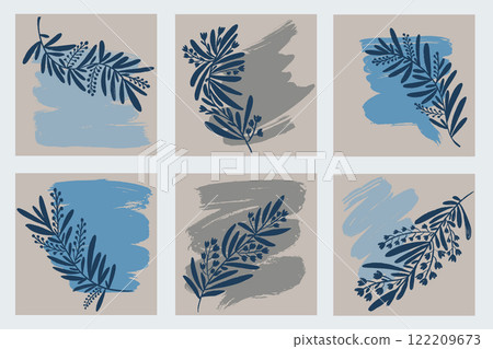 Hand Drawn Minimalist Abstract Plant Contemporary Posters Set 122209673