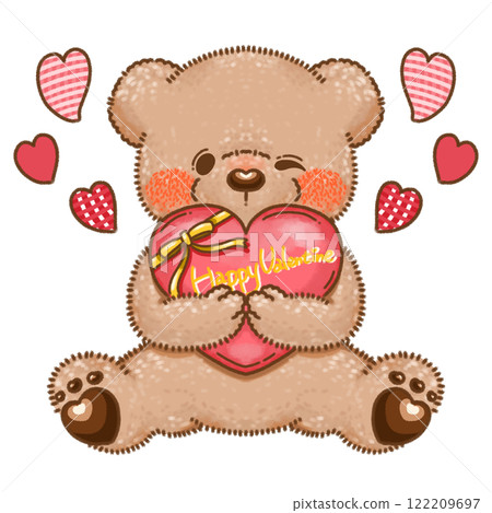 A bear hugging a Valentine's chocolate A bear hugging a Valentine's chocolate 122209697