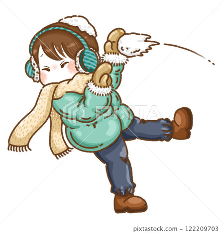 一個男孩在打雪仗時被雪擊中 122209703