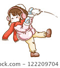 A girl gets hit by snow during a snowball fight 122209704