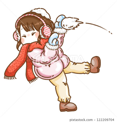 打雪仗時被雪擊中的女孩 122209704