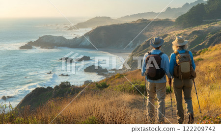 Senior couple enjoying the scenic Pacific coast 122209742