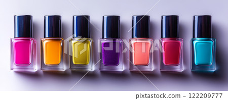 Vibrant Nail Polish Bottles in a Row 122209777