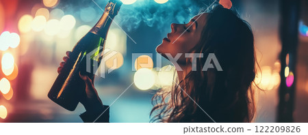 Vibrant Champagne Toast Amid Celebratory Lights 122209826