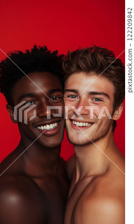 Happy Couple Embracing in Red Tones Happy Couple Embracing in Red Tones 122209842