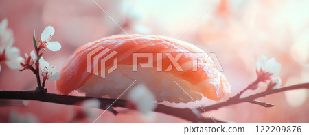 Sushi Nigiri with Salmon on Delicate Branch 122209876