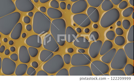 Golden Fluidity: Abstract Interconnected Cells on Gray Canvas Golden Fluidity: Abstract Interconnected Cells on Gray Canvas 122209999