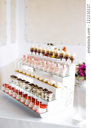 Delicious wedding reception candy bar dessert table 122210127