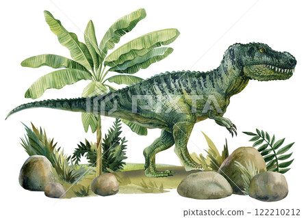 Realistic dinosaur T-Rex, hand-painted watercolor dinosaurs, realistic dino clipart, high-quality illustration 122210212