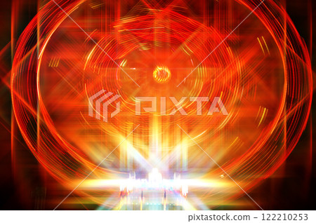 Abstract rotating red carousel lines from long exposure on black background. Abstract rotating red carousel lines from long exposure on black background. 122210253