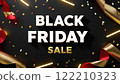 Black Friday Sale Text Illuminates Dark Background for Shopping Extravaganza. Neon Promotional Banner Announces Massive Discounts and Holiday Deals for Retail Therapy. 122210323