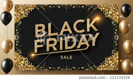 Black Friday Sale Text Illuminates Dark Background for Shopping Extravaganza. Neon Promotional Banner Announces Massive Discounts and Holiday Deals for Retail Therapy. 122210326