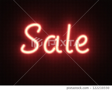 Glowing Neon SALE Sign in Supermarket Bright Red Light Illuminating Shopping Aisles at Night 122210330