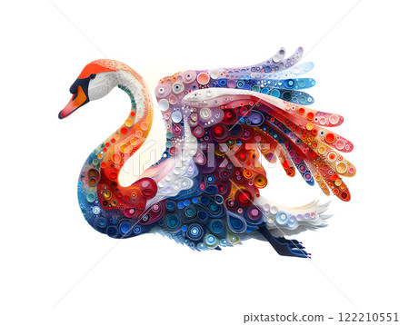 colorful graphic of flying swan with intricate details and vibrant patterns 122210551