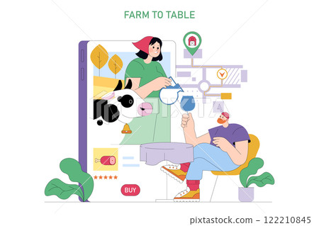National Agriculture Day concept. Celebrating farm-to-table processes with a virtual interface linking consumers and producers. Vector illustration. National Agriculture Day concept. Celebrating farm-to-table processes with a virtual interface linking consumers and producers. Vector illustration. 122210845