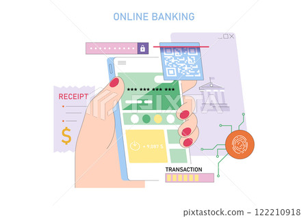 An illustration clearly showcasing the various online banking features, including transactions and receipt management 122210918