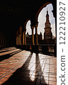 Evening sunlight streaming into the Plaza de España 122210927