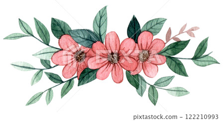 text divider. watercolor drawing of cute flowers and leaves, illustration in simple style. scrapbooking 122210993