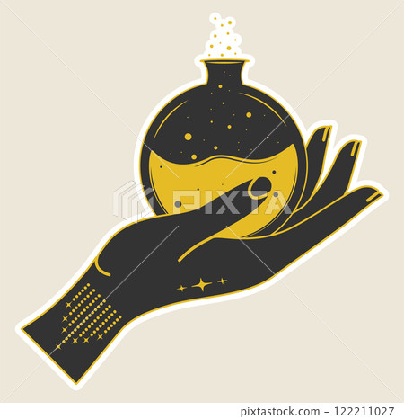 Human hand with poison sticker. Vector black... - Stock Illustration ...